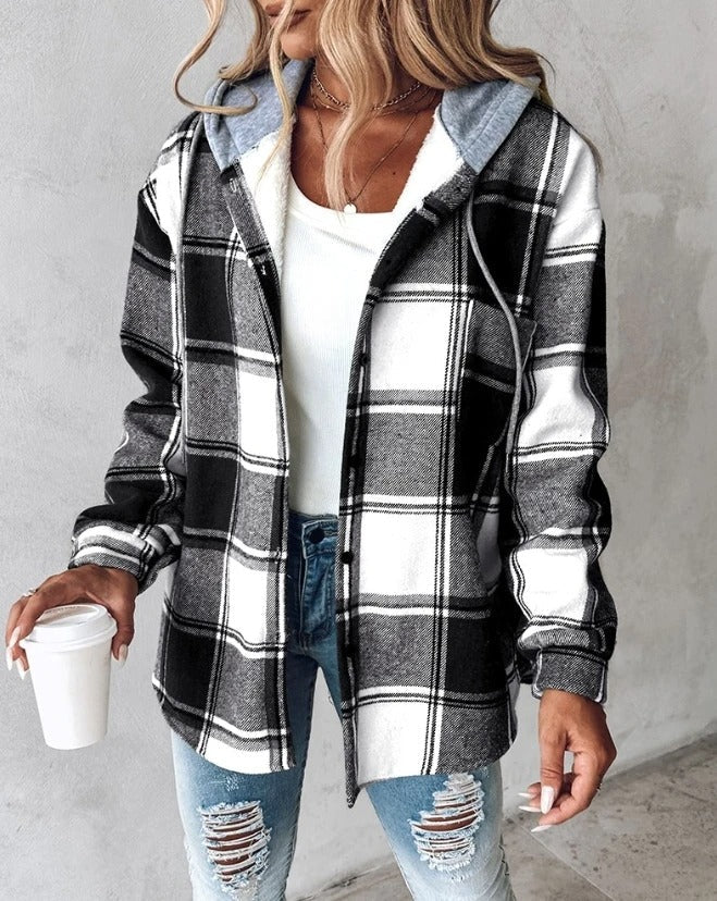 Una | Checked hooded jacket with warm lining for Women