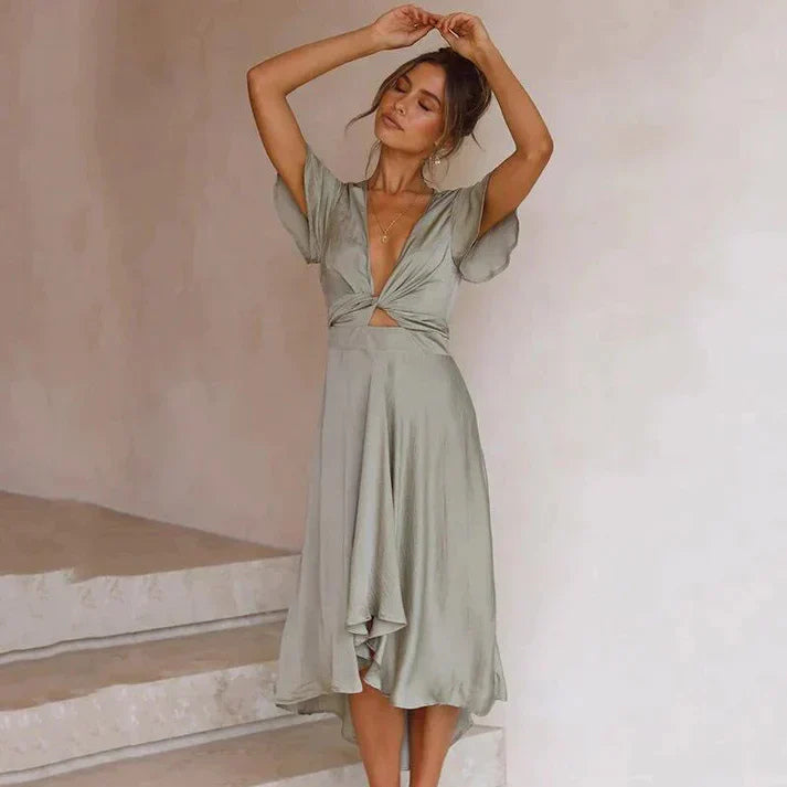 Aveline | Tie-Front Midi Dress with Graceful Flow